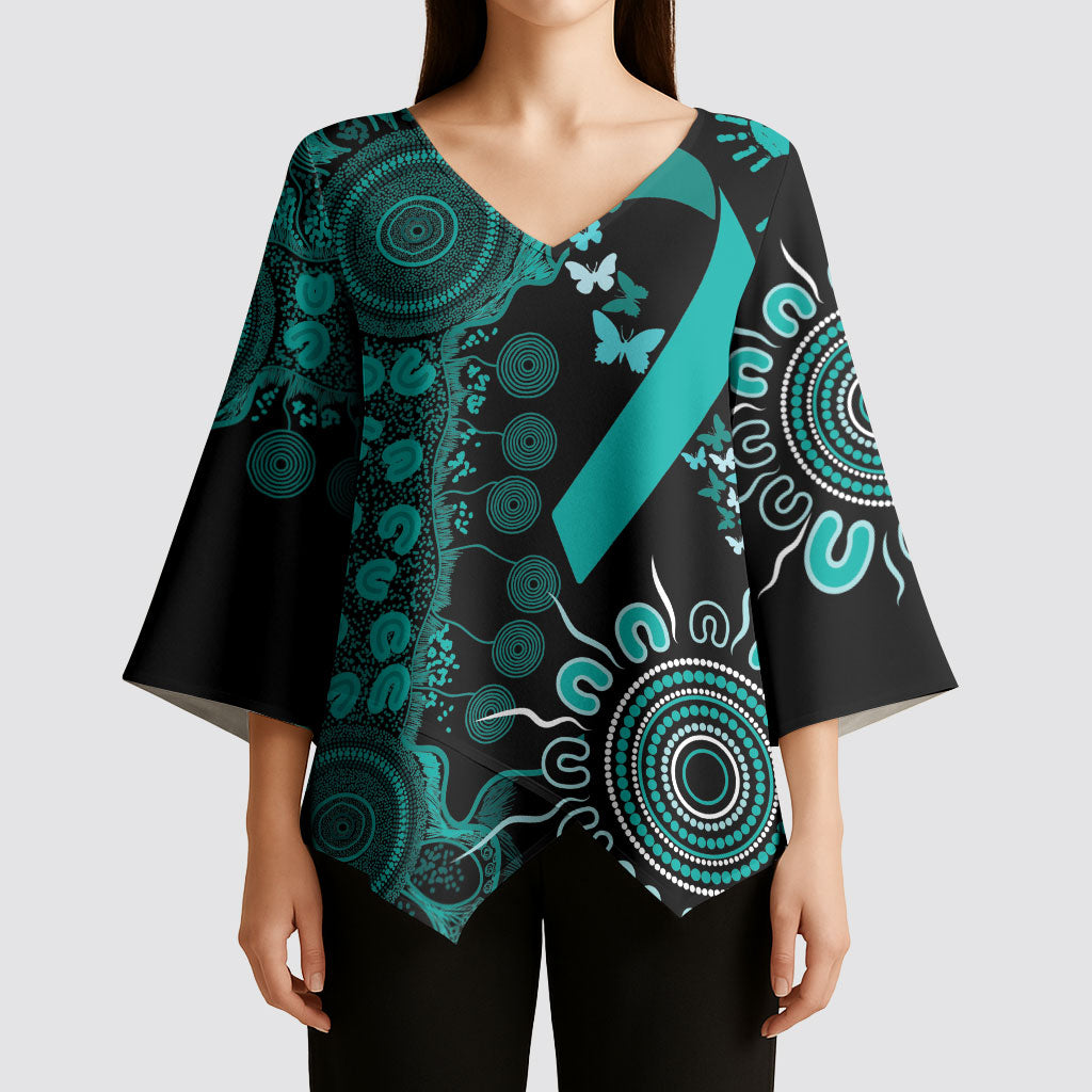 Australia Ovarian Cancer Support Personalised Kimono Sleeve Blouse Aboriginal Ribbon Dot Painting