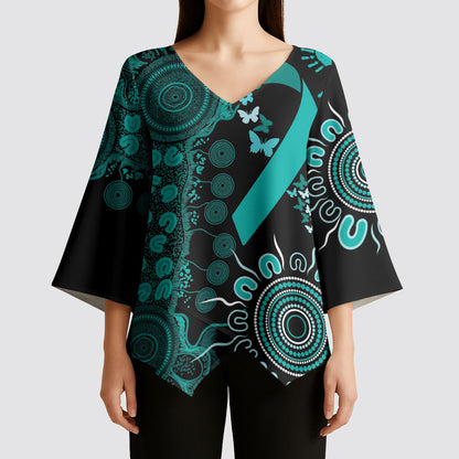 Australia Ovarian Cancer Support Personalised Kimono Sleeve Blouse Aboriginal Ribbon Dot Painting