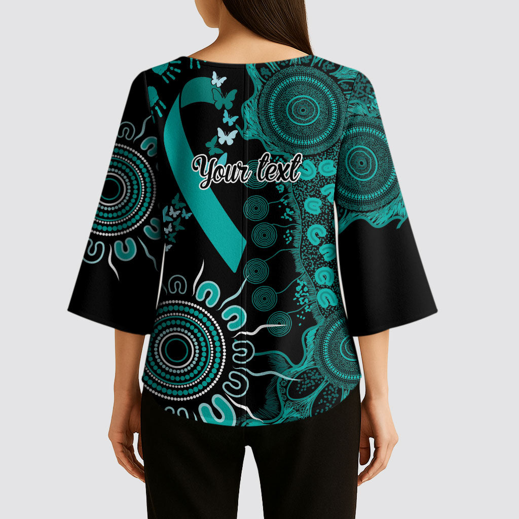 Australia Ovarian Cancer Support Personalised Kimono Sleeve Blouse Aboriginal Ribbon Dot Painting