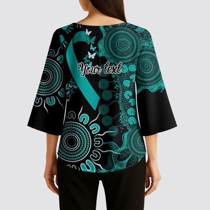 Australia Ovarian Cancer Support Personalised Kimono Sleeve Blouse Aboriginal Ribbon Dot Painting
