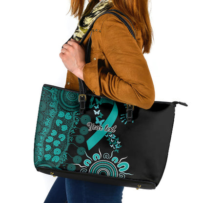 Australia Ovarian Cancer Support Personalised Leather Tote Bag Aboriginal Ribbon Dot Painting