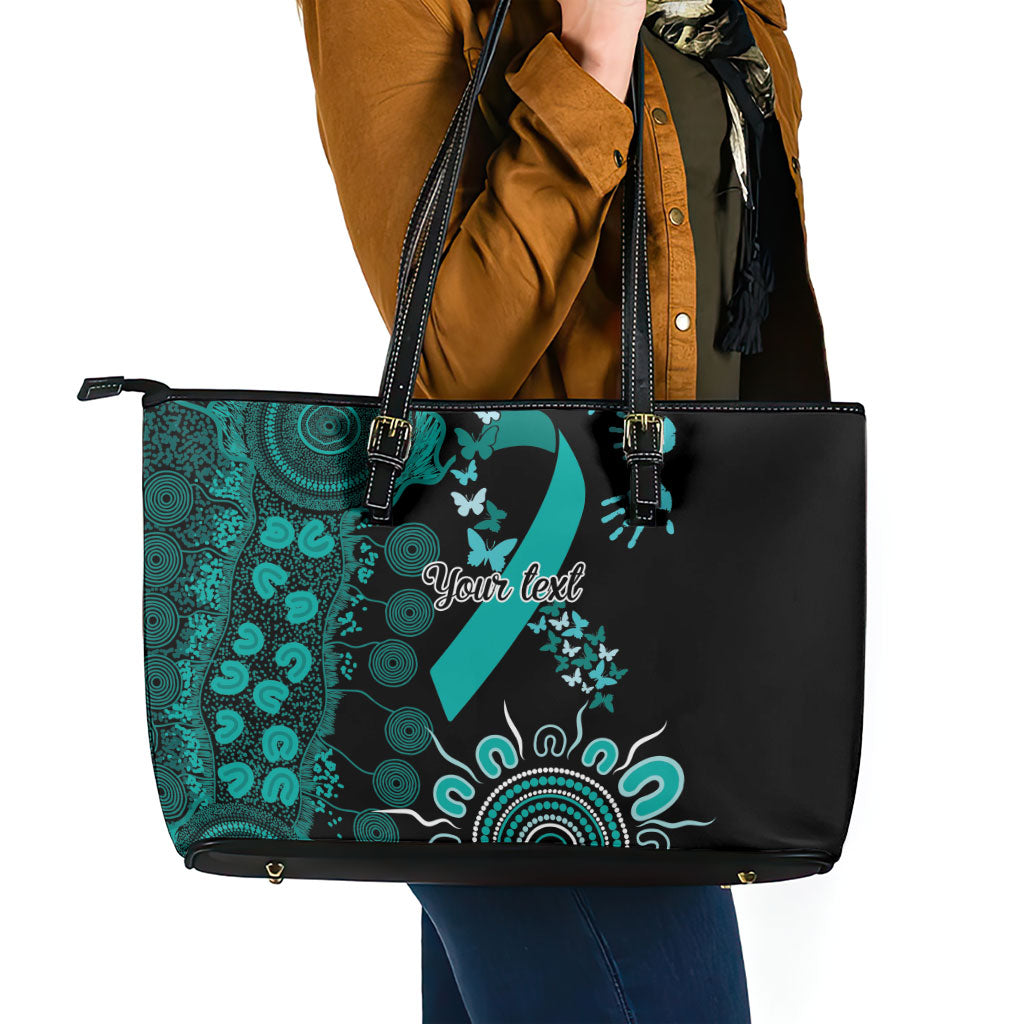 Australia Ovarian Cancer Support Personalised Leather Tote Bag Aboriginal Ribbon Dot Painting