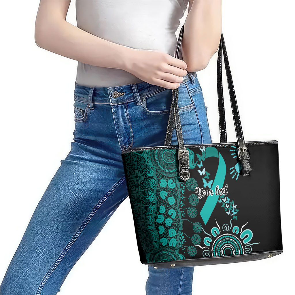 Australia Ovarian Cancer Support Personalised Leather Tote Bag Aboriginal Ribbon Dot Painting