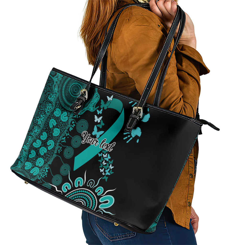 Australia Ovarian Cancer Support Personalised Leather Tote Bag Aboriginal Ribbon Dot Painting