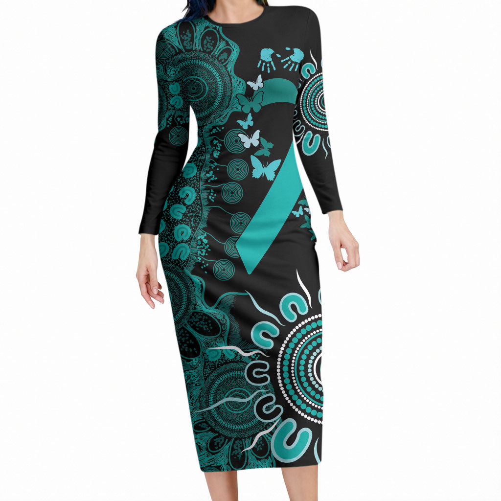 Australia Ovarian Cancer Support Personalised Long Sleeve Bodycon Dress Aboriginal Ribbon Dot Painting