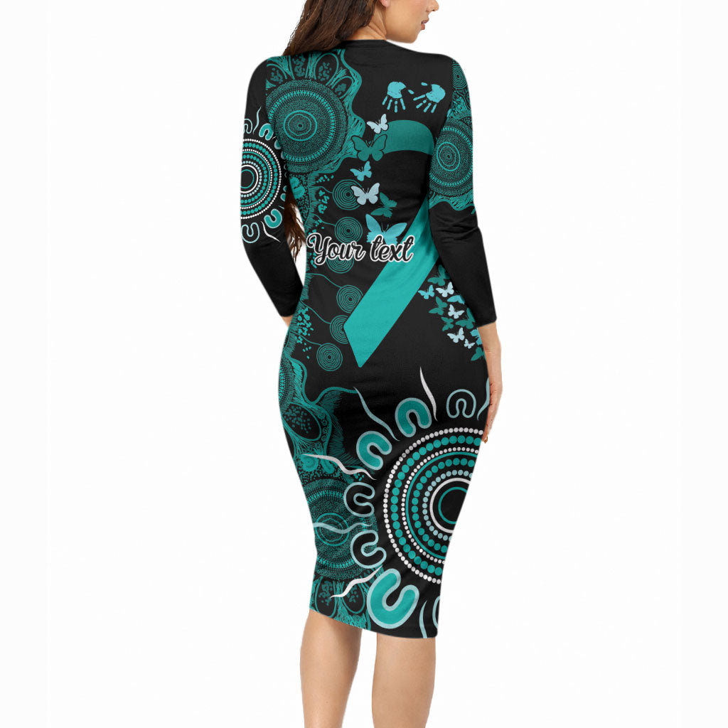 Australia Ovarian Cancer Support Personalised Long Sleeve Bodycon Dress Aboriginal Ribbon Dot Painting