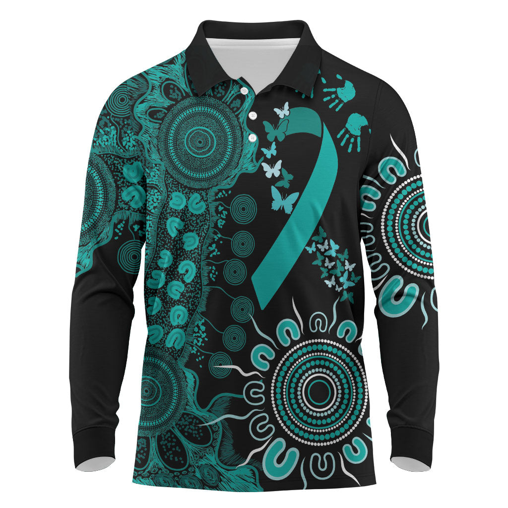 Australia Ovarian Cancer Support Personalised Long Sleeve Polo Shirt Aboriginal Ribbon Dot Painting