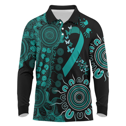 Australia Ovarian Cancer Support Personalised Long Sleeve Polo Shirt Aboriginal Ribbon Dot Painting