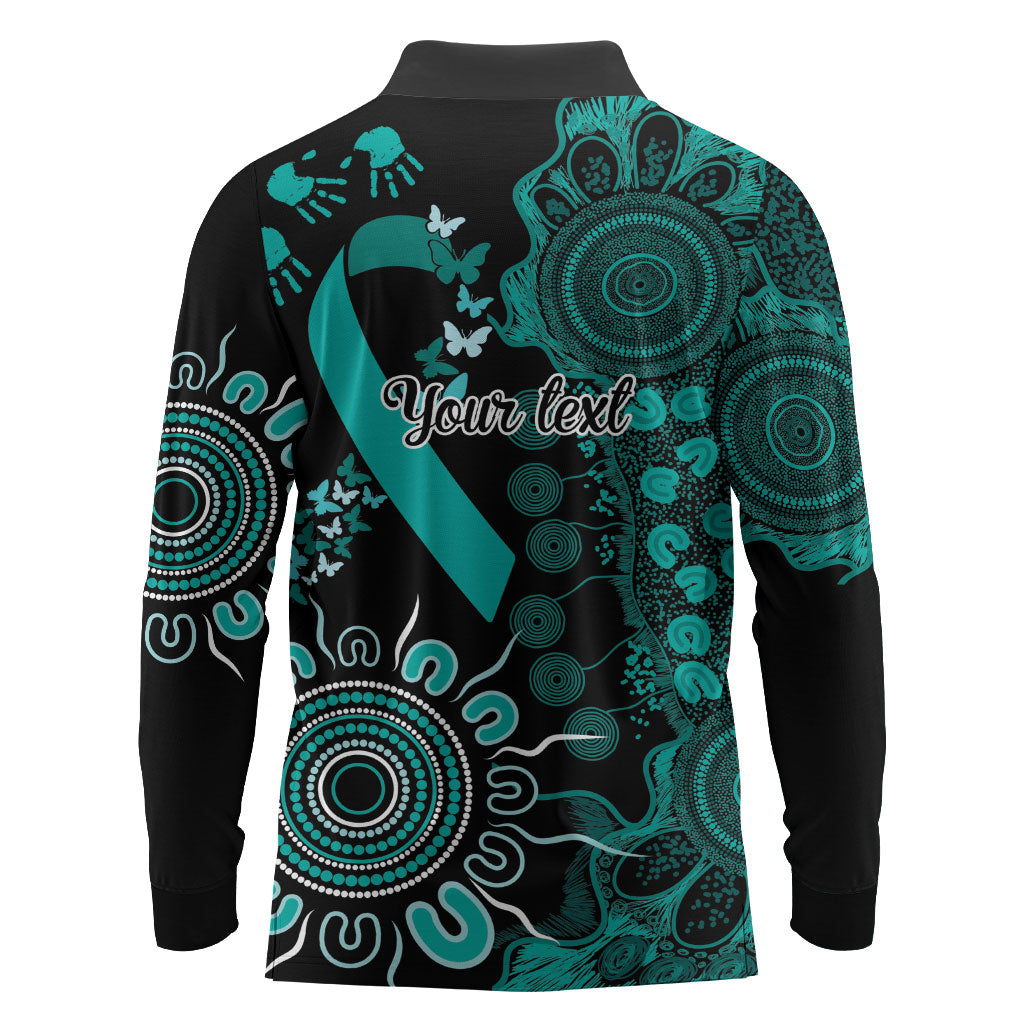 Australia Ovarian Cancer Support Personalised Long Sleeve Polo Shirt Aboriginal Ribbon Dot Painting