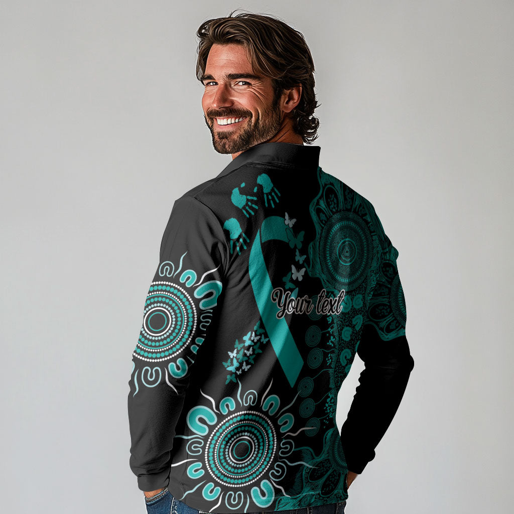 Australia Ovarian Cancer Support Personalised Long Sleeve Polo Shirt Aboriginal Ribbon Dot Painting