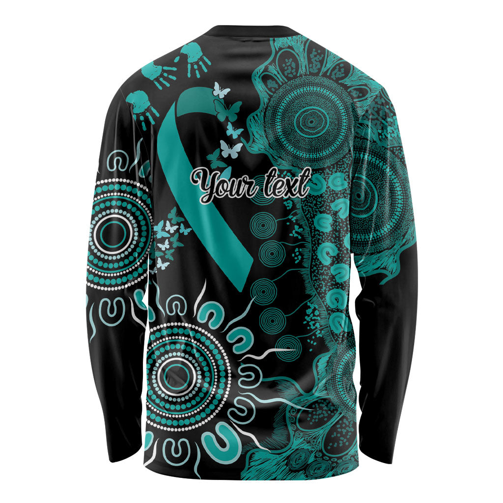 Australia Ovarian Cancer Support Personalised Long Sleeve Shirt Aboriginal Ribbon Dot Painting