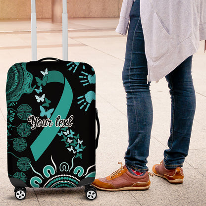 Australia Ovarian Cancer Support Personalised Luggage Cover Aboriginal Ribbon Dot Painting