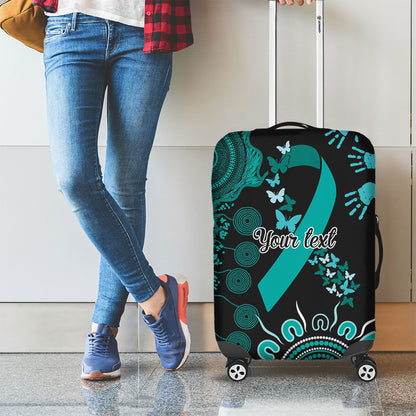 Australia Ovarian Cancer Support Personalised Luggage Cover Aboriginal Ribbon Dot Painting