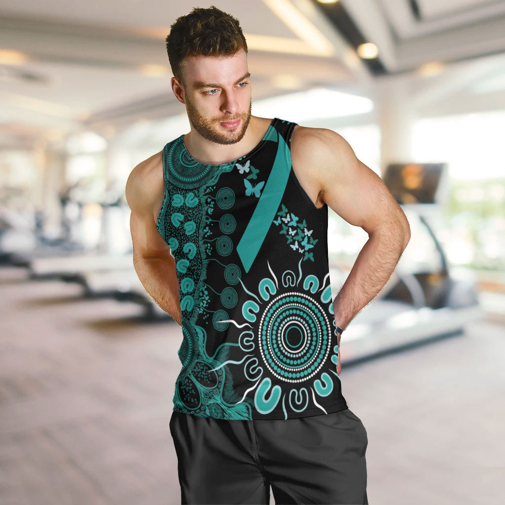 Australia Ovarian Cancer Support Personalised Men Tank Top Aboriginal Ribbon Dot Painting