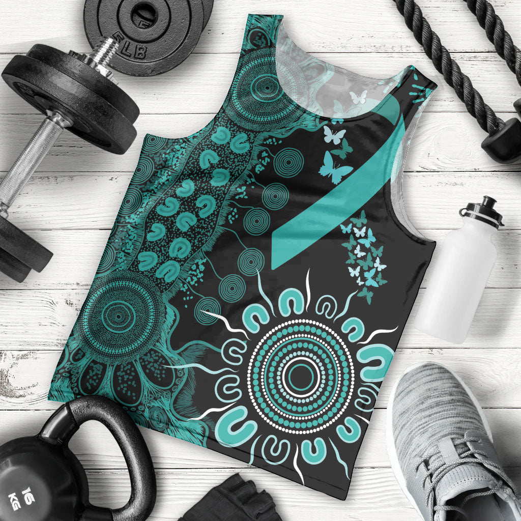 Australia Ovarian Cancer Support Personalised Men Tank Top Aboriginal Ribbon Dot Painting