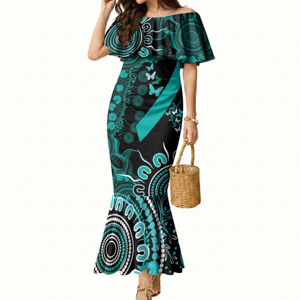 Australia Ovarian Cancer Support Personalised Mermaid Dress Aboriginal Ribbon Dot Painting
