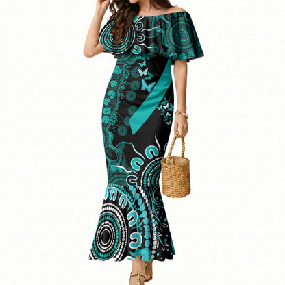 Australia Ovarian Cancer Support Personalised Mermaid Dress Aboriginal Ribbon Dot Painting