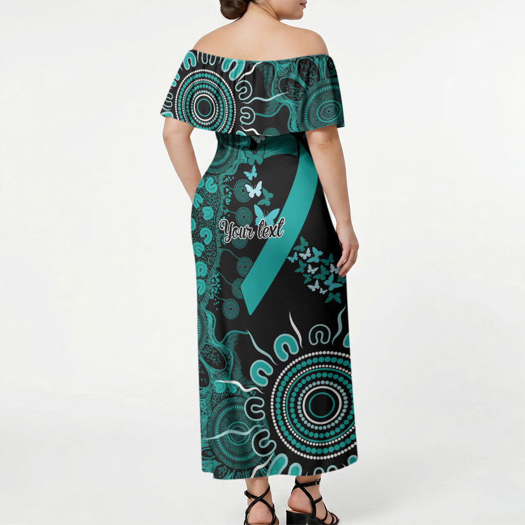 Australia Ovarian Cancer Support Personalised Off Shoulder Maxi Dress Aboriginal Ribbon Dot Painting
