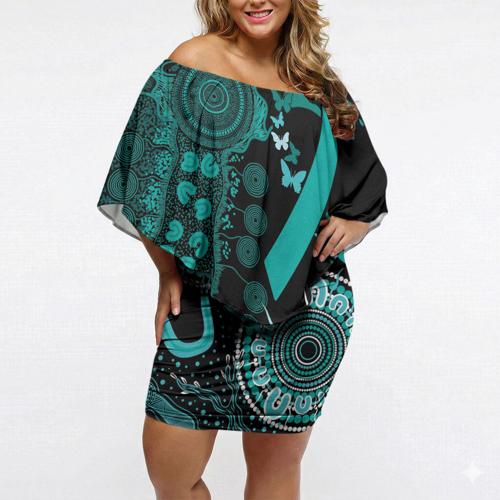 Australia Ovarian Cancer Support Personalised Off Shoulder Short Dress Aboriginal Ribbon Dot Painting