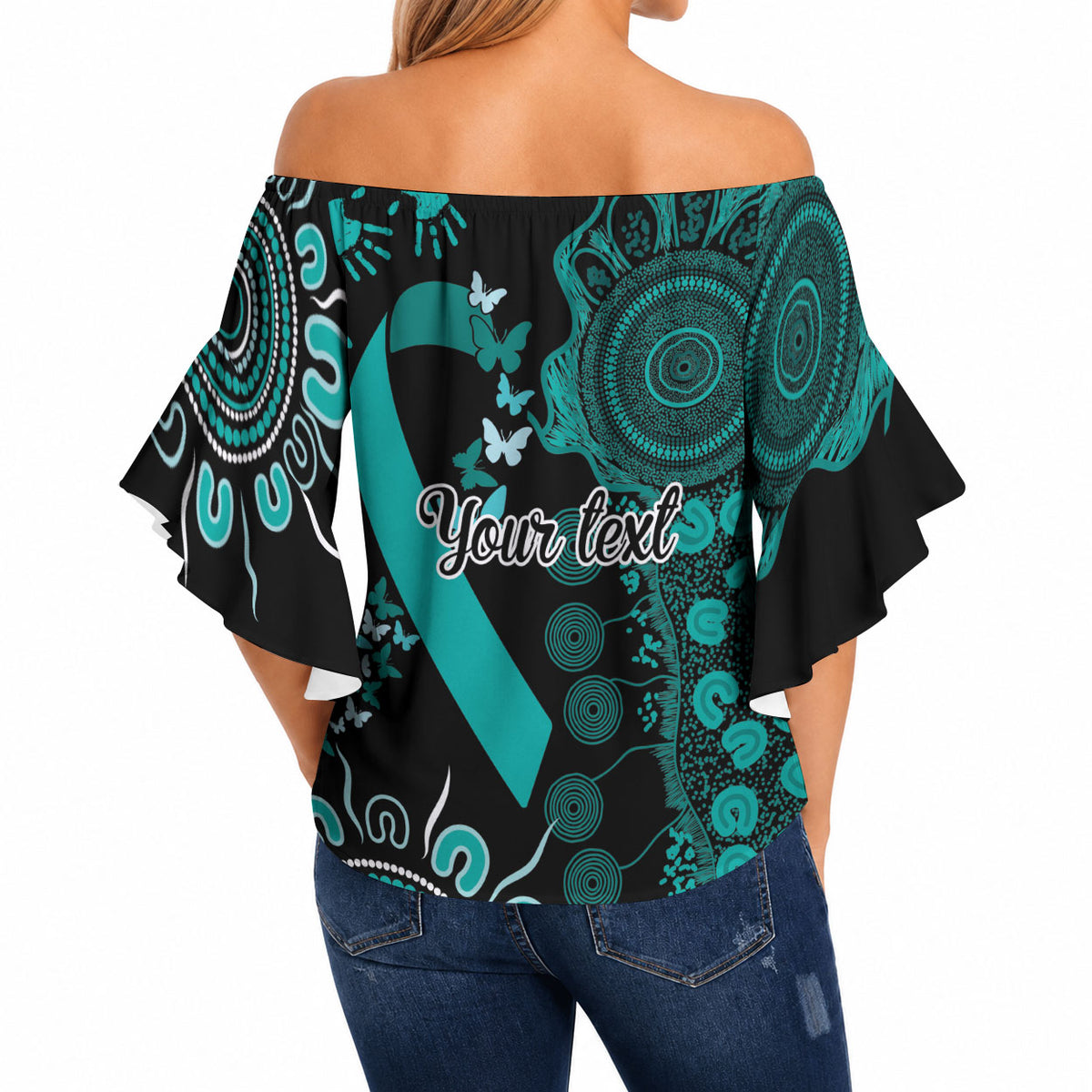 Australia Ovarian Cancer Support Personalised Off Shoulder Wrap Waist Top Aboriginal Ribbon Dot Painting