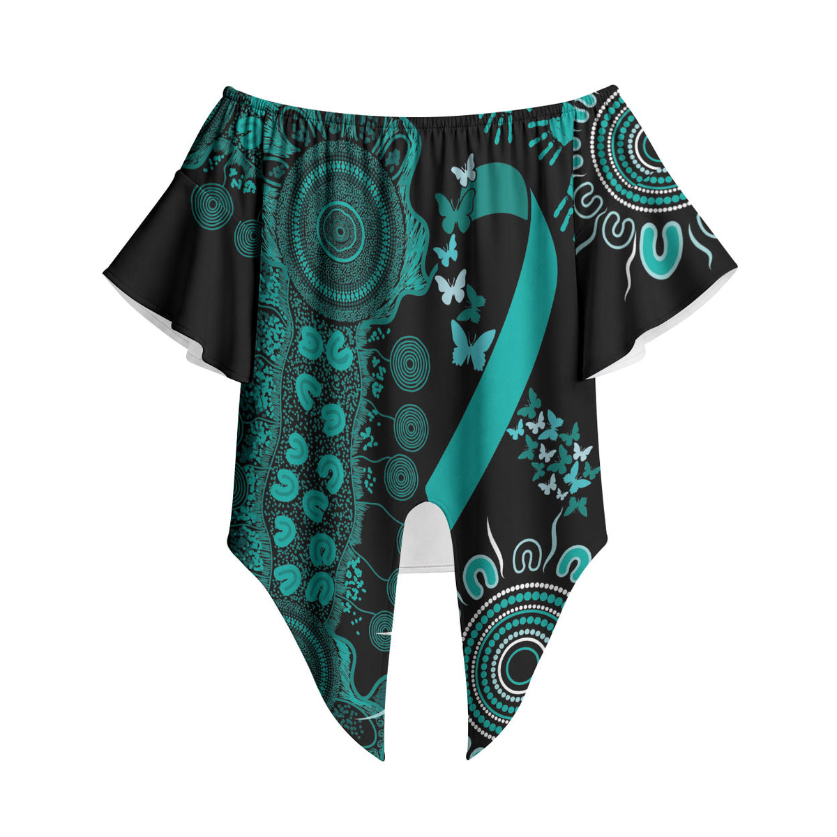 Australia Ovarian Cancer Support Personalised Off Shoulder Wrap Waist Top Aboriginal Ribbon Dot Painting