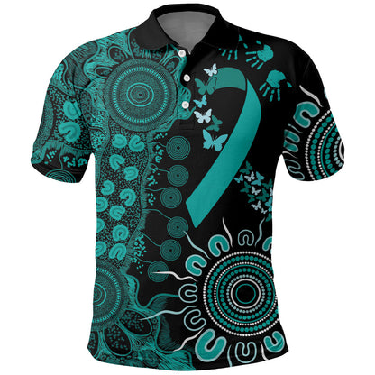 Australia Ovarian Cancer Support Personalised Polo Shirt Aboriginal Ribbon Dot Painting