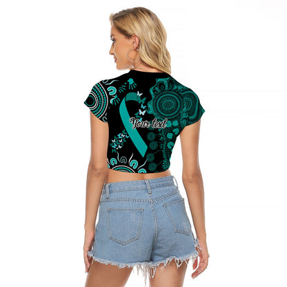 Australia Ovarian Cancer Support Personalised Raglan Cropped T Shirt Aboriginal Ribbon Dot Painting