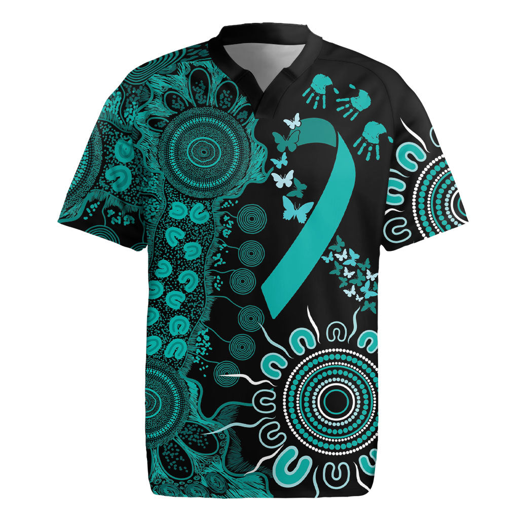Australia Ovarian Cancer Support Personalised Rugby Jersey Aboriginal Ribbon Dot Painting