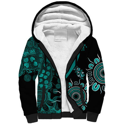 Australia Ovarian Cancer Support Personalised Sherpa Hoodie Aboriginal Ribbon Dot Painting