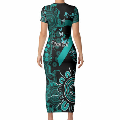 Australia Ovarian Cancer Support Personalised Short Sleeve Bodycon Dress Aboriginal Ribbon Dot Painting