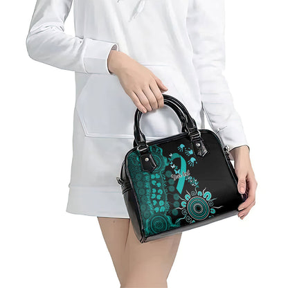 Australia Ovarian Cancer Support Personalised Shoulder Handbag Aboriginal Ribbon Dot Painting