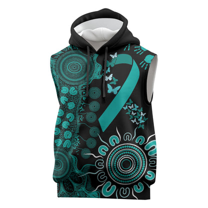 Australia Ovarian Cancer Support Personalised Sleeveless Hoodie Aboriginal Ribbon Dot Painting