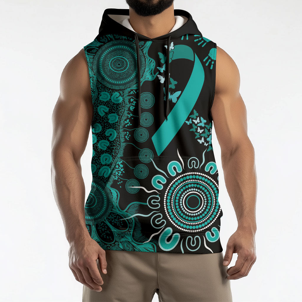 Australia Ovarian Cancer Support Personalised Sleeveless Hoodie Aboriginal Ribbon Dot Painting