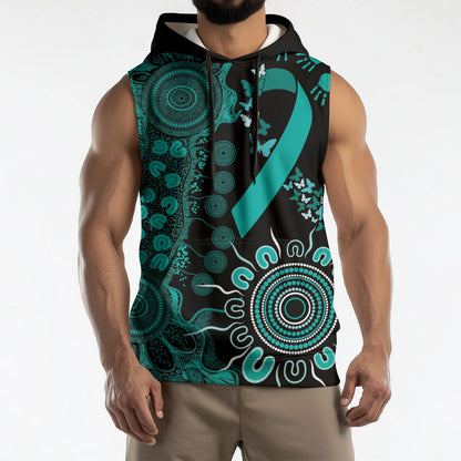 Australia Ovarian Cancer Support Personalised Sleeveless Hoodie Aboriginal Ribbon Dot Painting