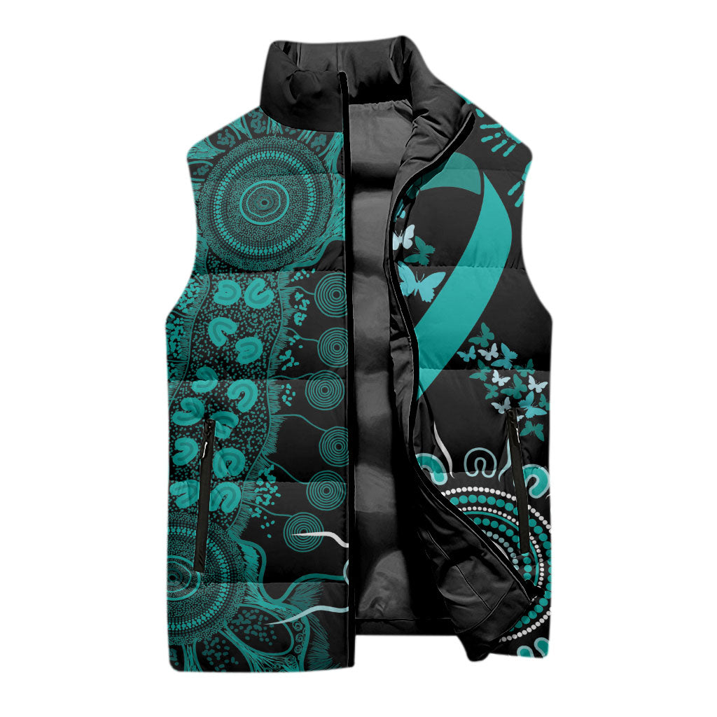 Australia Ovarian Cancer Support Personalised Sleeveless Puffer Jacket Aboriginal Ribbon Dot Painting