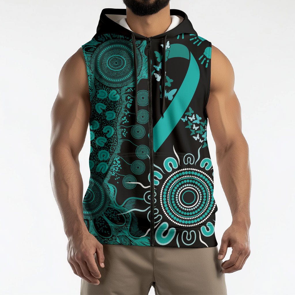 Australia Ovarian Cancer Support Personalised Sleeveless Zip Hoodie Aboriginal Ribbon Dot Painting
