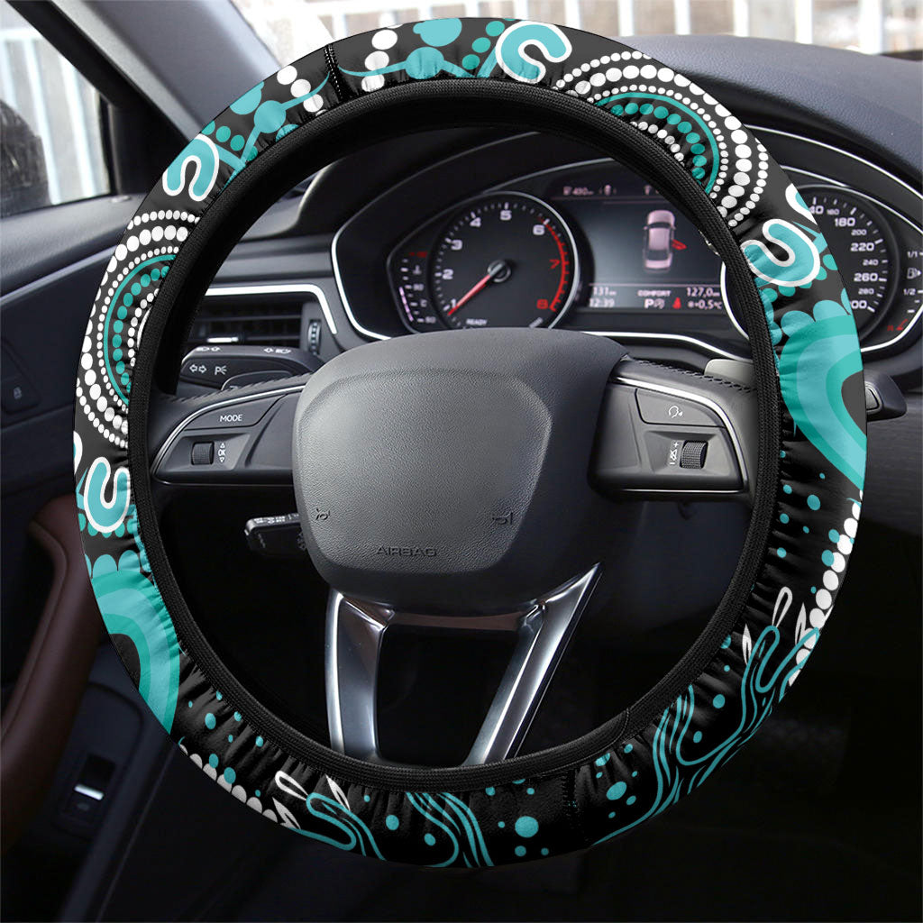 Australia Ovarian Cancer Support Steering Wheel Cover Aboriginal Ribbon Dot Painting