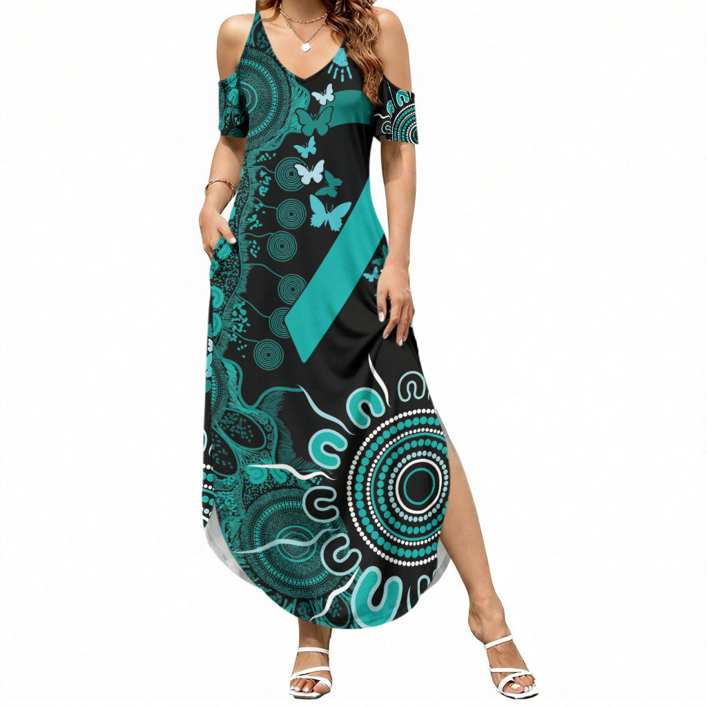 Australia Ovarian Cancer Support Personalised Summer Maxi Dress Aboriginal Ribbon Dot Painting