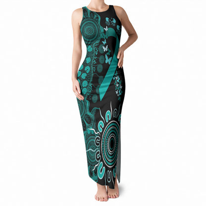Australia Ovarian Cancer Support Personalised Tank Maxi Dress Aboriginal Ribbon Dot Painting