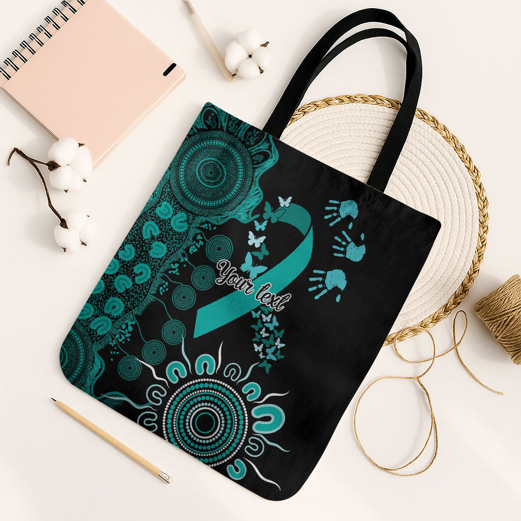 Australia Ovarian Cancer Support Personalised Tote Bag Aboriginal Ribbon Dot Painting