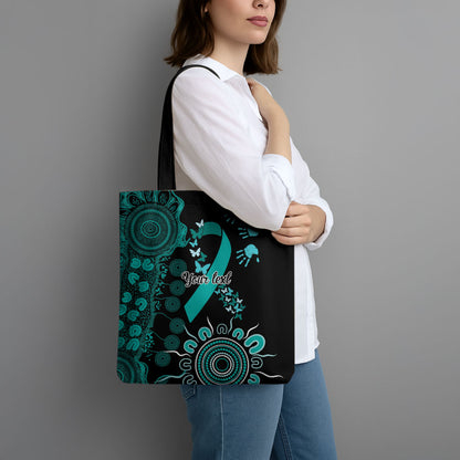 Australia Ovarian Cancer Support Personalised Tote Bag Aboriginal Ribbon Dot Painting