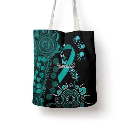 Australia Ovarian Cancer Support Personalised Tote Bag Aboriginal Ribbon Dot Painting