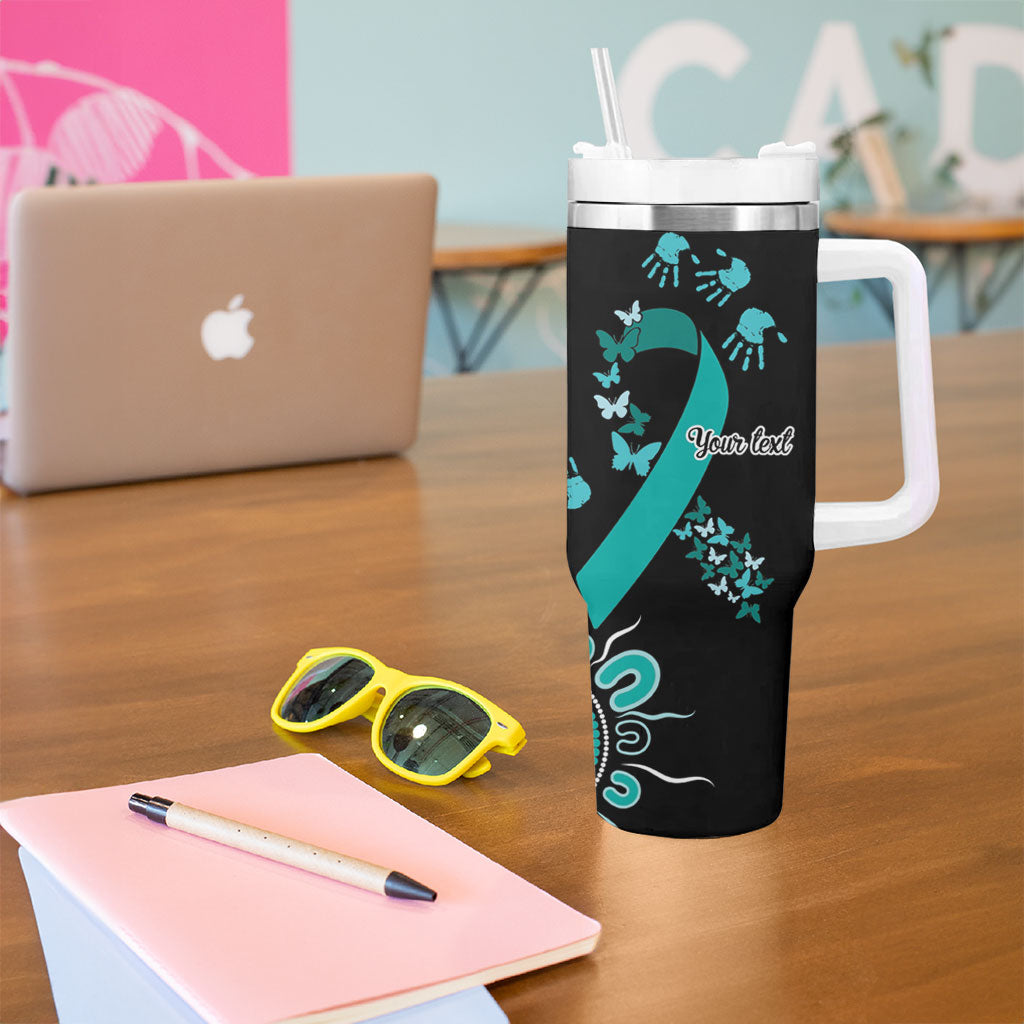 Australia Ovarian Cancer Support Personalised Tumbler With Handle Aboriginal Ribbon Dot Painting
