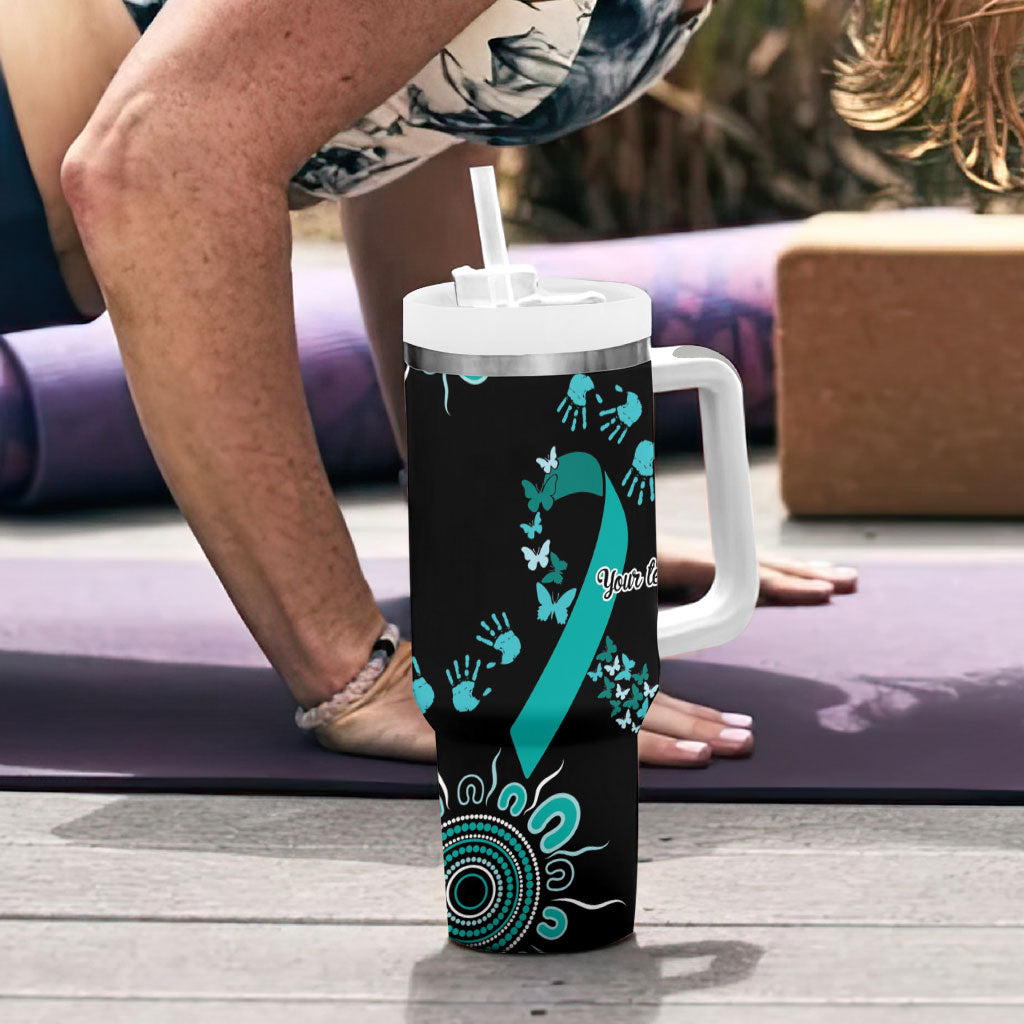 Australia Ovarian Cancer Support Personalised Tumbler With Handle Aboriginal Ribbon Dot Painting