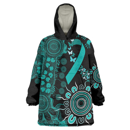 Australia Ovarian Cancer Support Personalised Wearable Blanket Hoodie Aboriginal Ribbon Dot Painting