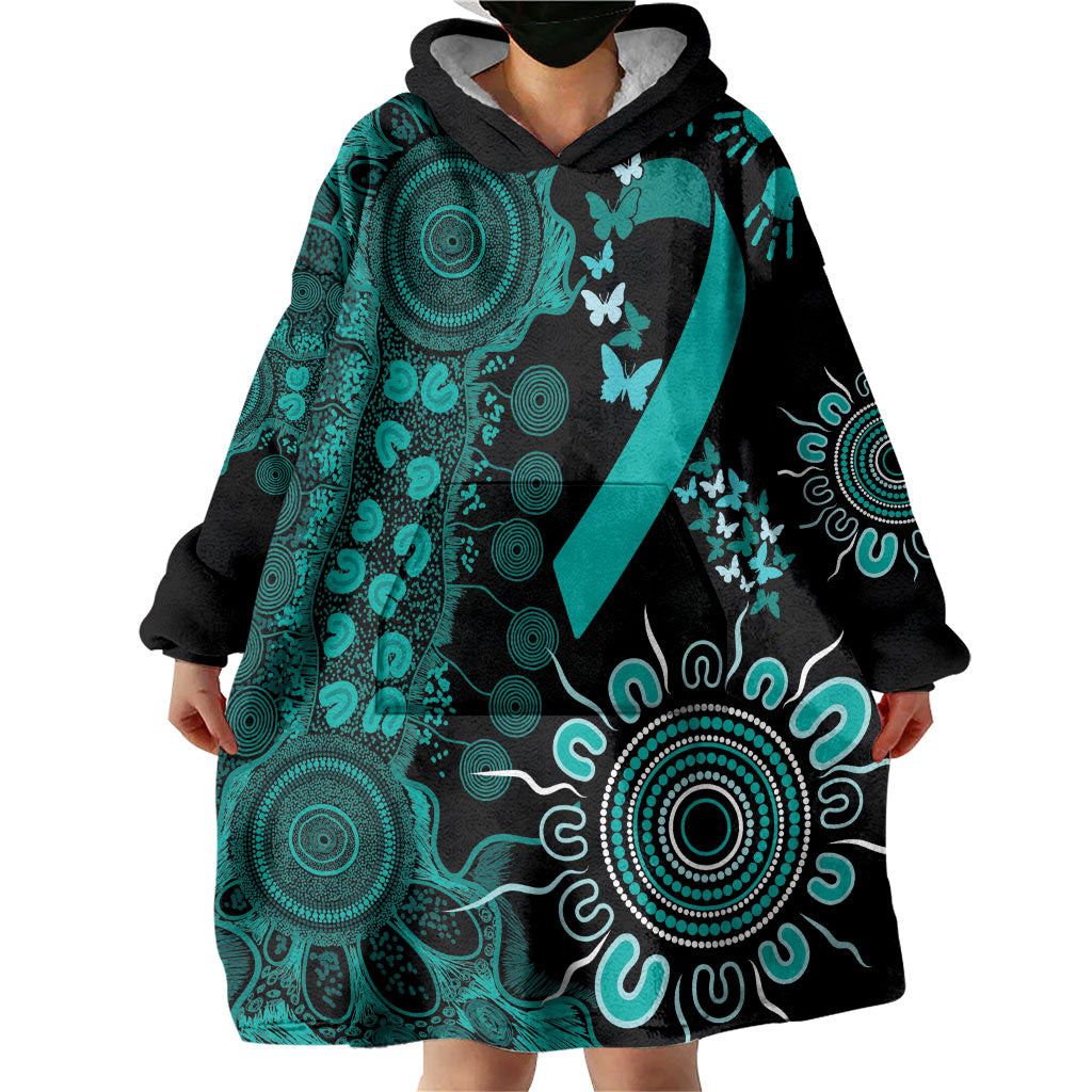 Australia Ovarian Cancer Support Personalised Wearable Blanket Hoodie Aboriginal Ribbon Dot Painting