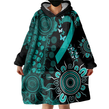 Australia Ovarian Cancer Support Personalised Wearable Blanket Hoodie Aboriginal Ribbon Dot Painting