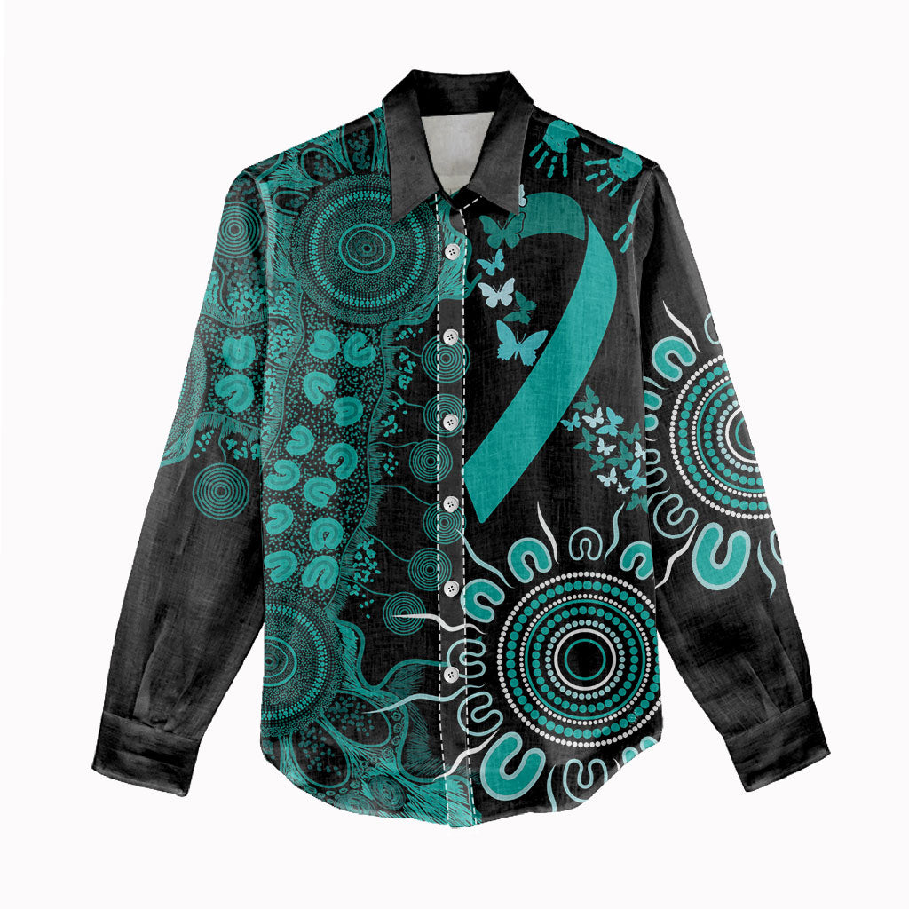 Australia Ovarian Cancer Support Personalised Women Casual Shirt Aboriginal Ribbon Dot Painting