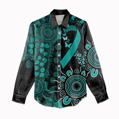 Australia Ovarian Cancer Support Personalised Women Casual Shirt Aboriginal Ribbon Dot Painting