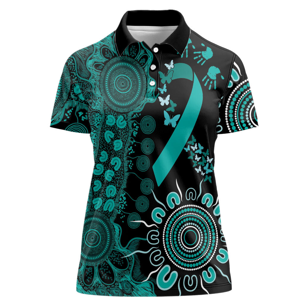 Australia Ovarian Cancer Support Personalised Women Polo Shirt Aboriginal Ribbon Dot Painting